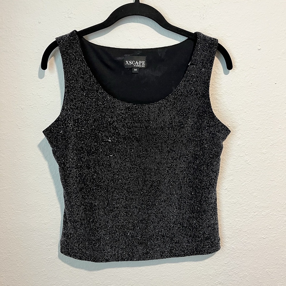 Xscape Y2K Metallic Sparkle Tank Top M Black Silver Fairy Whimsigoth 90s